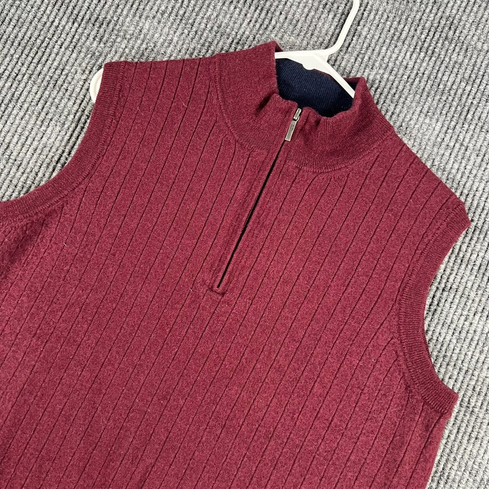 Brooks Brothers Wool Sweater Vest Mens Large Red Sleeveless 1/4 Zip Casual